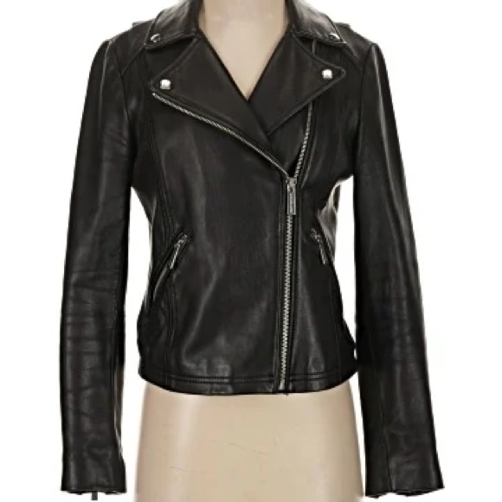 Michael Kors Black Leather Asymmetric Moto Jacket